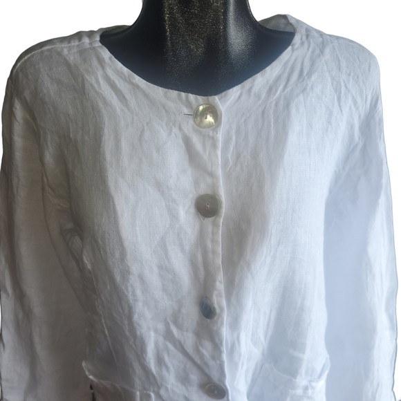 Luca Vanucci White Linen Button Front L - Picture 3 of 8